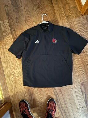 adidas Black Louisville Cardinals Short-Sleeve Quarter-Zip Pullover